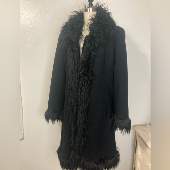 Vtg Esprit wool coat w faux Mongolian fur trim XL - Picture 7 of 13